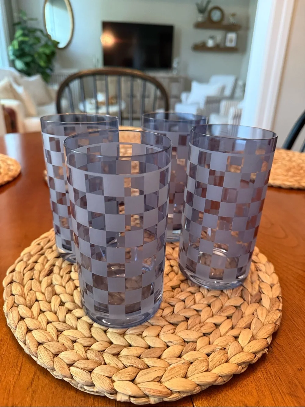 Mackenzie Childs Dashing Check Pitcher and Glasses Set